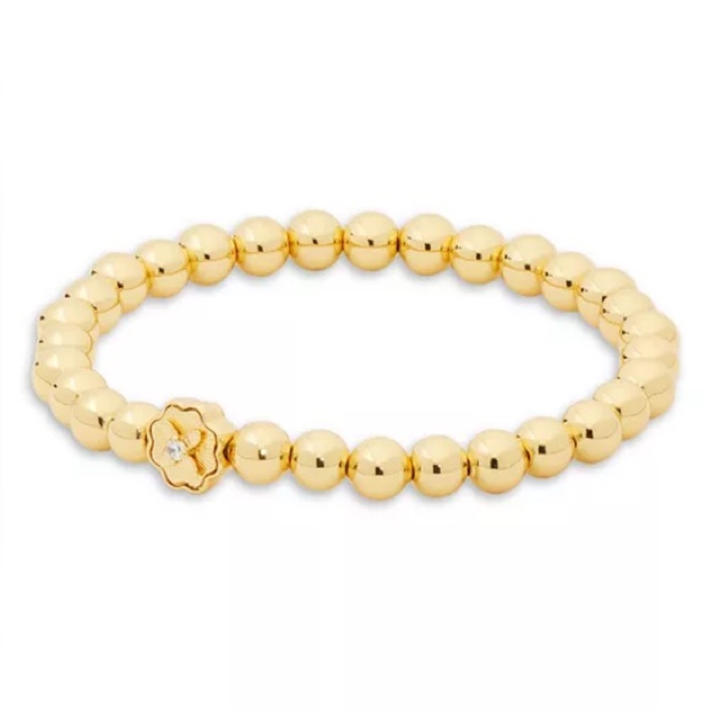 Kate Spade Golden Hour Pavé Flower Beaded Stretch Bracelet EUC